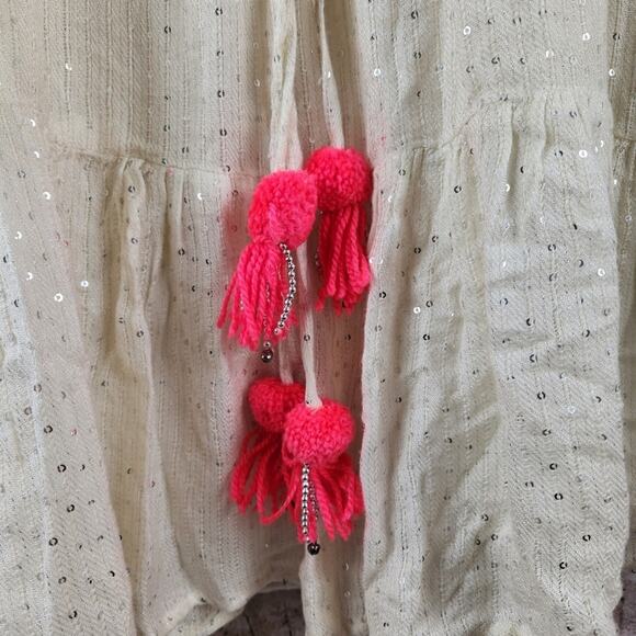 Sundress Neo Short Dress Sequins Tassel Size XS/S Cream Long Sleeve - Picture 8 of 14